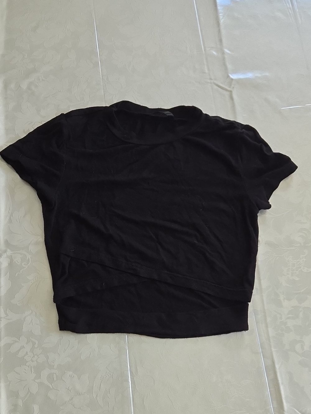Cropped Black Tee - Capped Cap Sleeves Crop Top Size XS